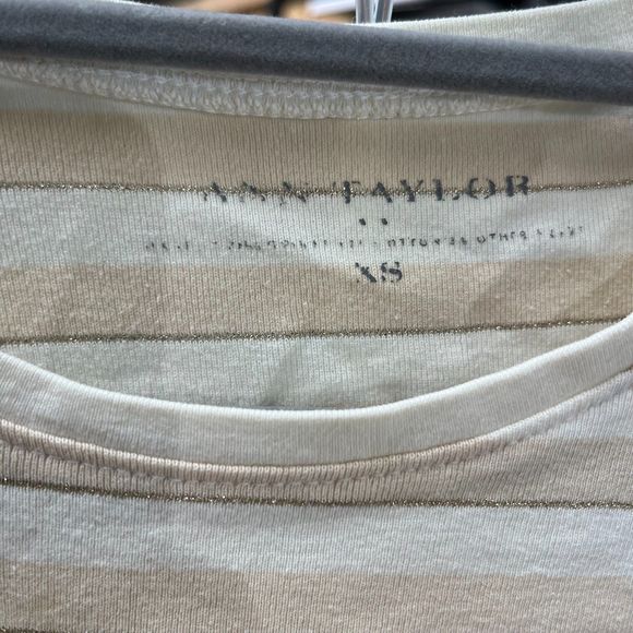 Ann Taylor Yellow White Stripe Short Sleeve Scoop Neck Classic T Shirt Women XS - Picture 4 of 7